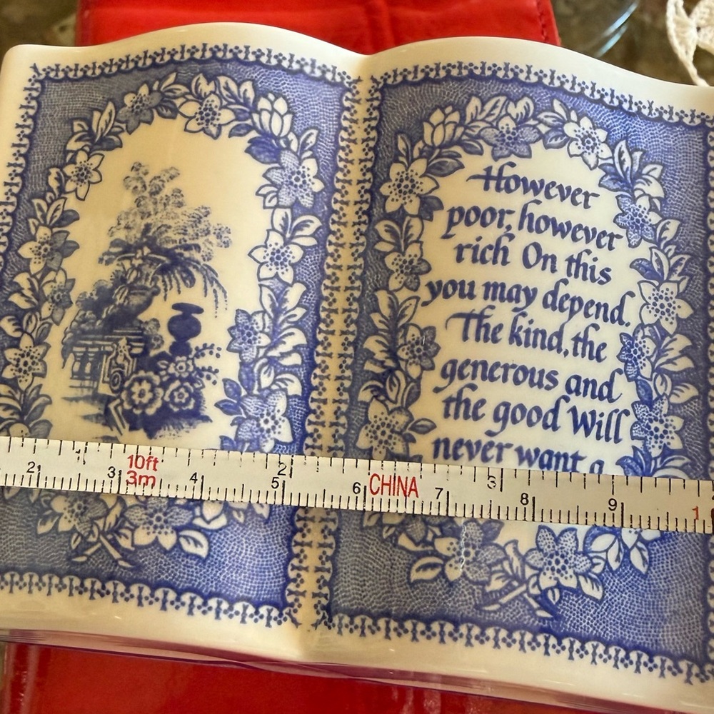 Vintage Spode Porcelain Friendship Poem an Open Book Paperweight Blue & White - Picture 10 of 12